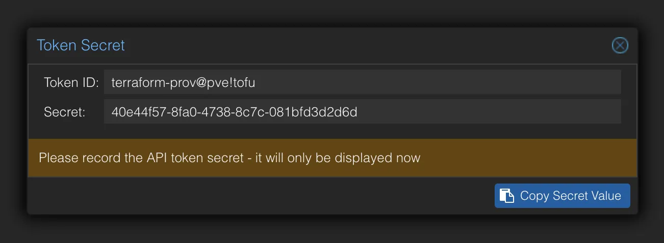 Proxmox API Token Secret