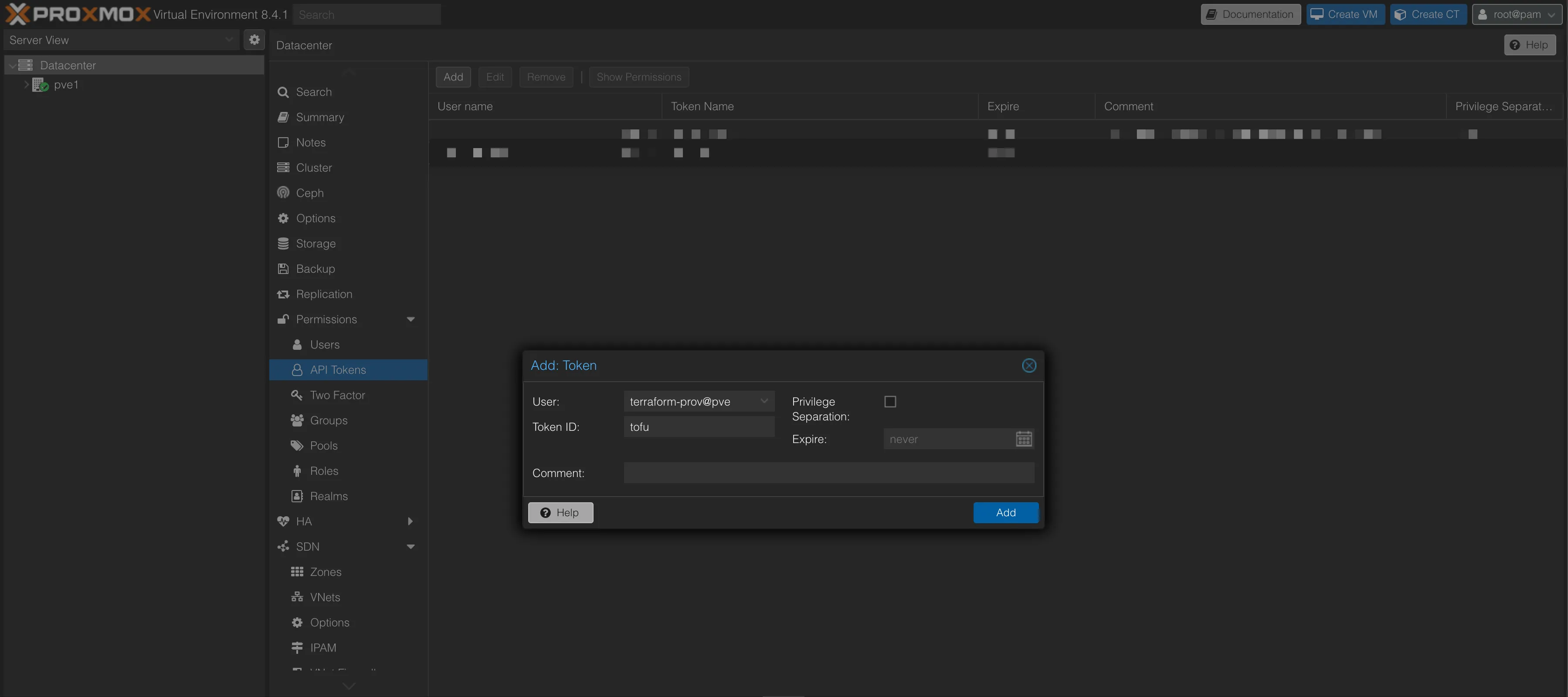 Proxmox API Token