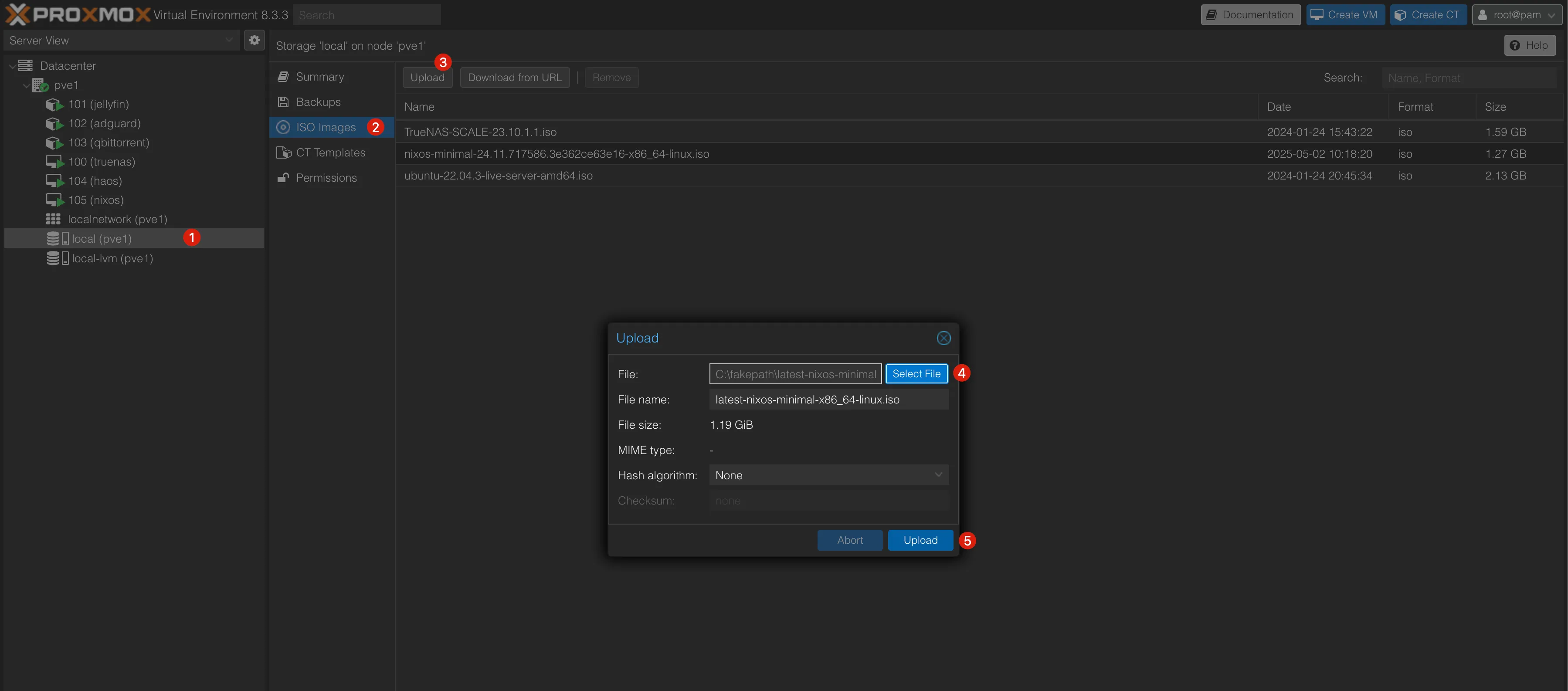 Uploading the NixOS ISO to Proxmox